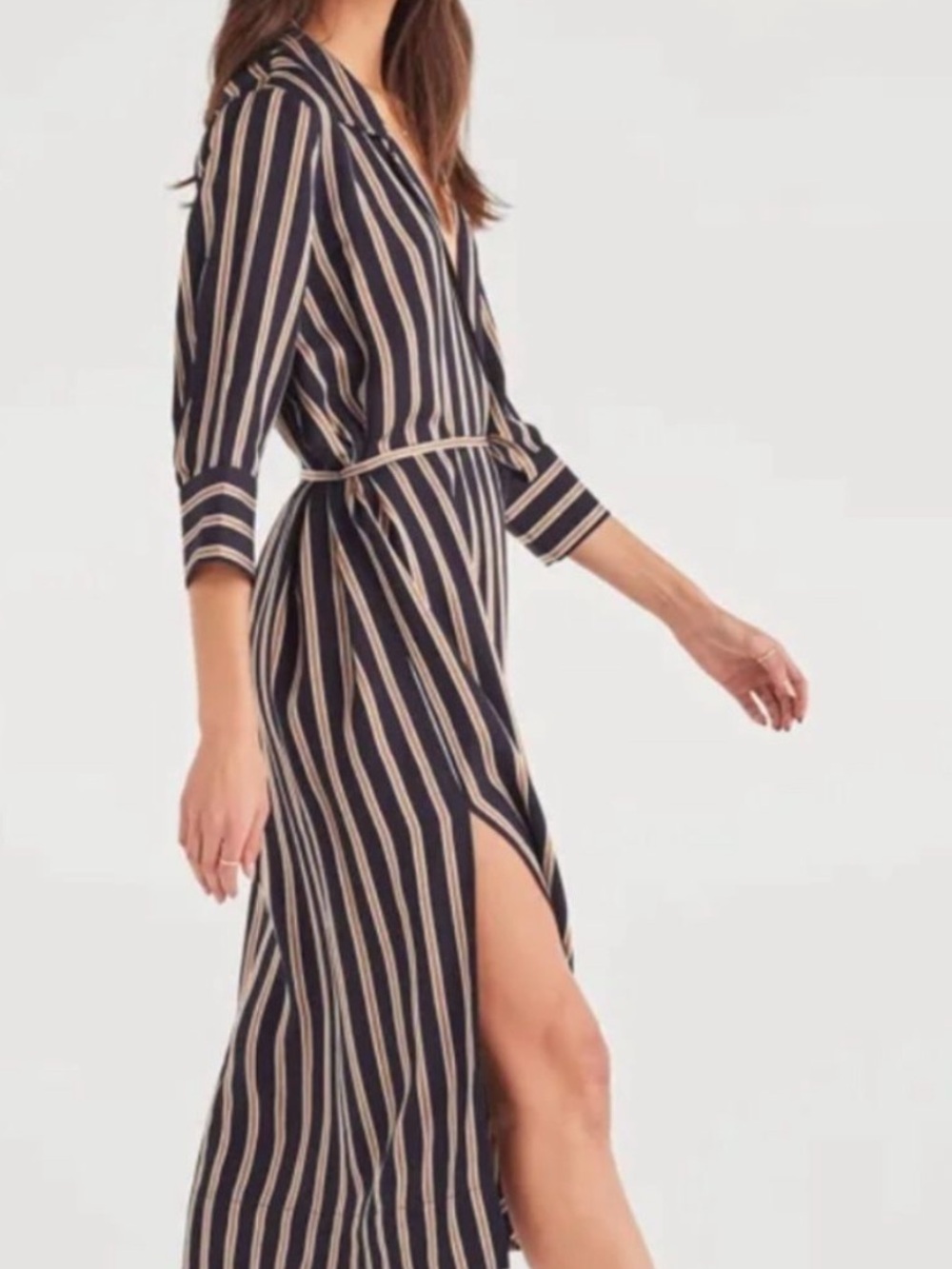 7 For All Mankind Black and Gold Striped Shirt Dress